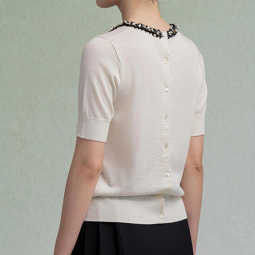 【林栖设计小店】【手工串珠】（现货）（正反两面穿）绵羊毛套头毛衣2025早秋新款T恤上衣女G1953321 商品图9