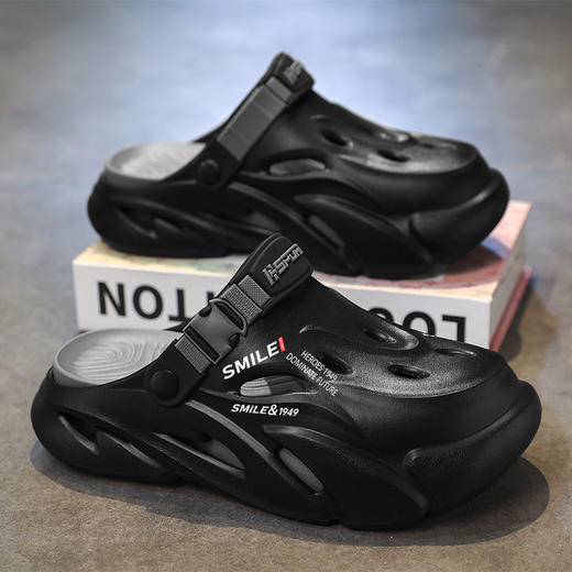 新款高质感男士户外沙滩鞋 舒适超软防滑室内百搭韩版增高凉鞋 情侣洞洞鞋 商品图4