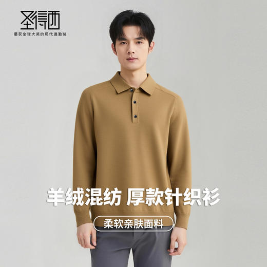 【含山羊绒】圣得西男士柔软亲肤针织POLO衫2025秋季新款简约百搭毛衣 商品图2