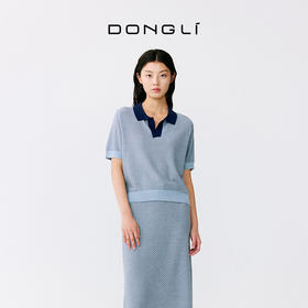 东黎 • 温柔的海风 桑蚕丝山羊绒女士T恤领提花套衫 5265