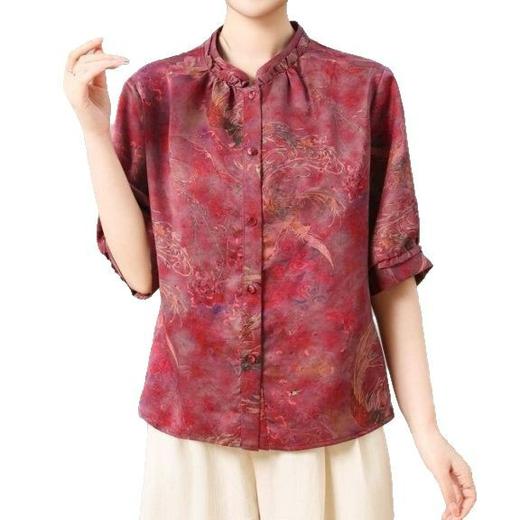 丁摩真丝香云纱花萝9分袖立领开衫上衣新中式100桑蚕丝提花夏AL5116 商品图3