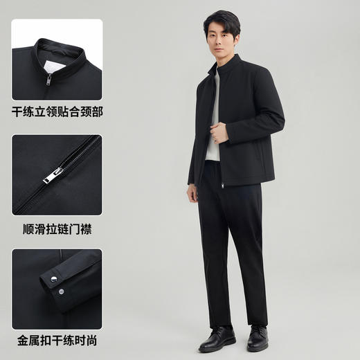 【含羊毛】圣得西男士商务夹克2025年秋季立领长袖通勤纯色夹克 商品图4