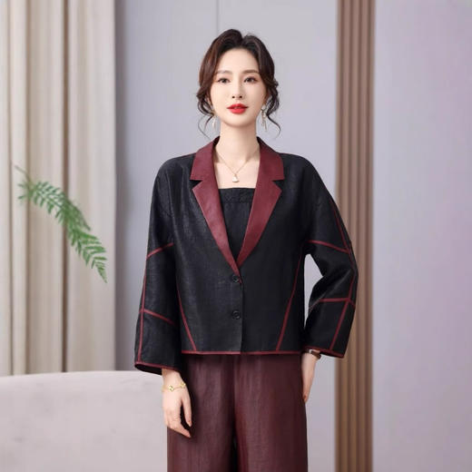 丁摩100%桑蚕丝新款桑蚕丝小西装女复古贵气重磅香云纱黑色轻奢AL2A831 商品图1