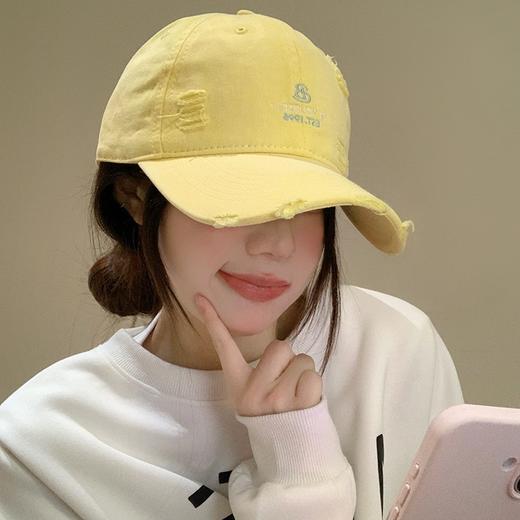 【破洞字母刺绣棒球帽子】百搭春夏新款 韩系大头围蓝色软顶鸭舌帽  商品图1