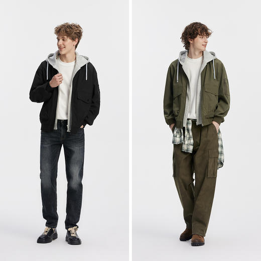 [商场同款]森马夹克男假两件连帽外套2025秋季新款宽松上衣撞色潮 商品图4