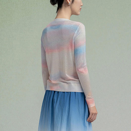 【林栖设计小店】油画衫轻氧薄绵羊毛衣渐变印花透气25早秋新款开衫外套女G1954106 商品图2