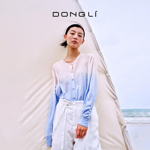 东黎 • 温柔的海风 山羊绒桑蚕丝亚麻女士吊染圆领开衫 5272 商品图3