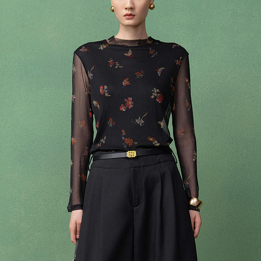【林栖设计小店】暗香真丝上衣皮肤衣印花透气25早秋新款桑蚕丝长袖女1953109 商品图0