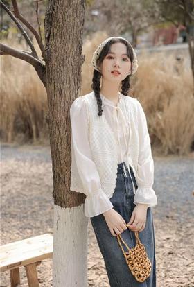 【时装系列】（两件套）法式温柔风系列蕾丝马甲➕小衫套装M1-3-喜出