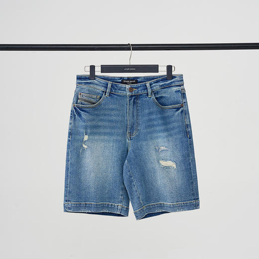 simplepieces牛仔裤男夏季基础百搭SPS破洞直筒宽松短裤 商品图4