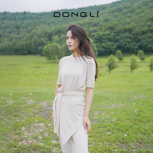 东黎 • 温柔的海风 山羊绒桑蚕丝亚麻 女士圆领插肩短袖 5219 商品图3