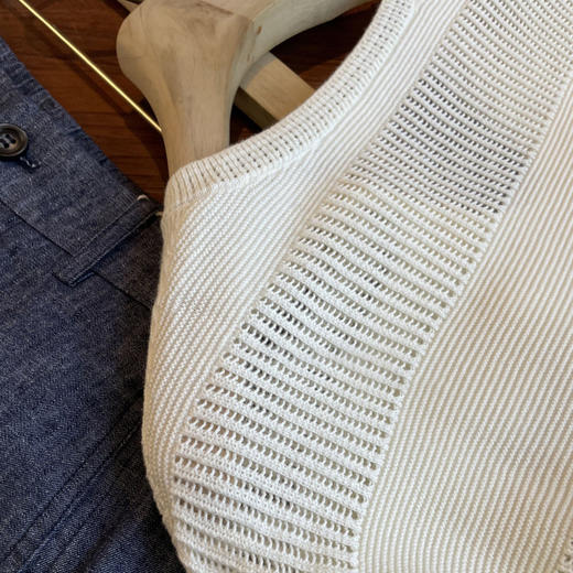 简约而又不失精致感！！2025新疆长绒棉挑孔缕空条纹U领短袖针织衫女款！ 商品图3