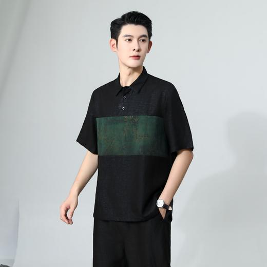 丁摩100%桑蚕丝男款新中式真丝香云纱龟裂纹短袖衬衫新款体恤AL2556 商品图1
