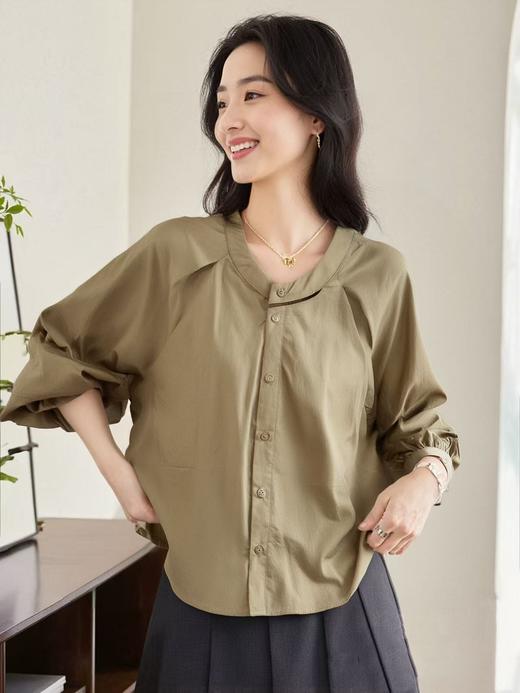 【时装系列】天丝➕棉 6035韩系镂空领宽松薄款短款长袖小衫M1-3-喜出 商品图1