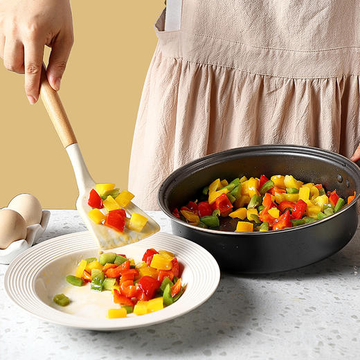 实木柄硅胶厨具 食品级耐高温锅铲 不粘锅专用煎铲汤勺菜铲套装组合 商品图2