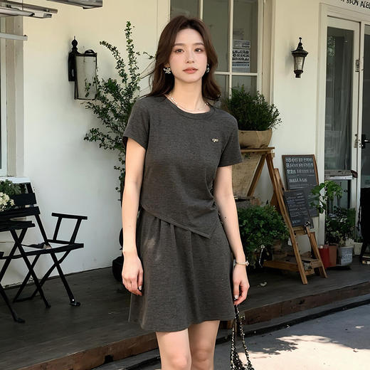 奢姿大码女装2025夏季减龄抽绳设计圆领两件套胖妹妹半松紧套装9952953530 商品图3