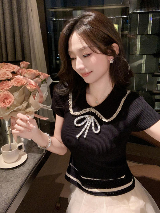 张心子【黑天使】miu系千金风气质显瘦针织上衣 U2507003 商品图8