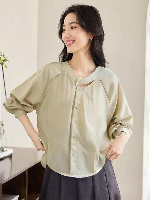 【时装系列】天丝➕棉 6035韩系镂空领宽松薄款短款长袖小衫M1-3-喜出 商品图0