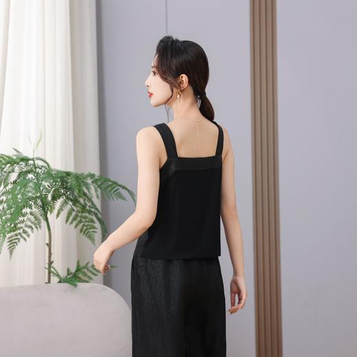 丁摩100%桑蚕丝新款真丝香云纱时尚收腰小背心韩版修前刺绣百搭背心AL5658 商品图2