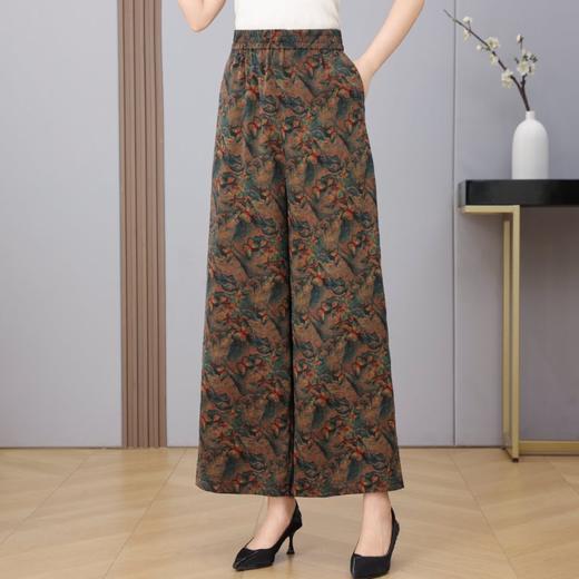 丁摩真丝香云纱龟裂纹老料重磅100%桑蚕丝直筒宽松气质休闲女阔腿裤花AL5611 商品图0
