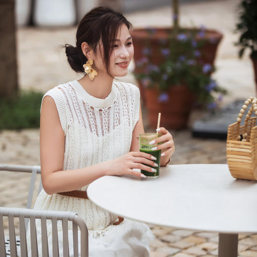 【林栖设计小店】镂空提花针织上衣肌理感流苏设计2025早秋新款针织衫女F1953223 商品图0