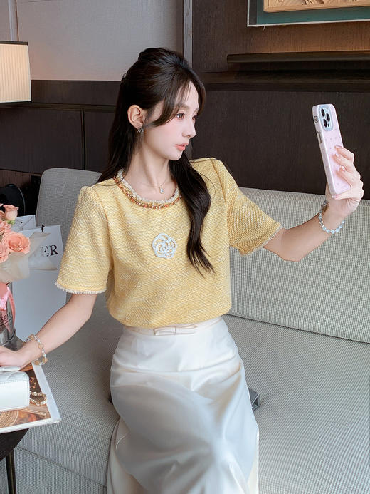 张心子【小香山茶花】减龄高级感山茶花编织上衣 U2507014 商品图3