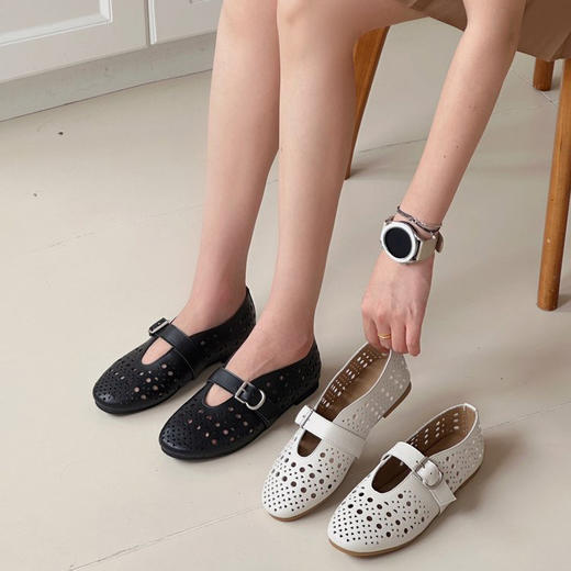 韩国PLAT BASE 夏季镂空玛丽珍休闲鞋 舒适透气 时尚百搭 商品图0