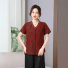 丁摩真丝香云纱红云纱印染短袖圆领开衫上衣新简洁100桑蚕丝AL5103 商品缩略图3