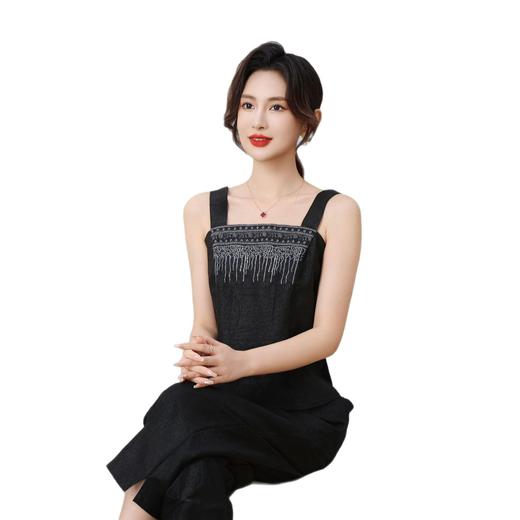 丁摩100%桑蚕丝新款真丝香云纱时尚收腰小背心韩版修前刺绣百搭背心AL5658 商品图4