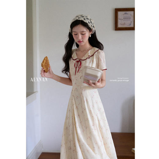 鹿向南「清新花语」法式连衣裙女夏季新款小个子收腰碎花短袖长裙 商品图4