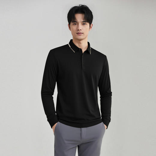 【含桑蚕丝&绵羊毛】圣得西翻领Polo衫2025秋季新款亲肤长袖T恤男 商品图10