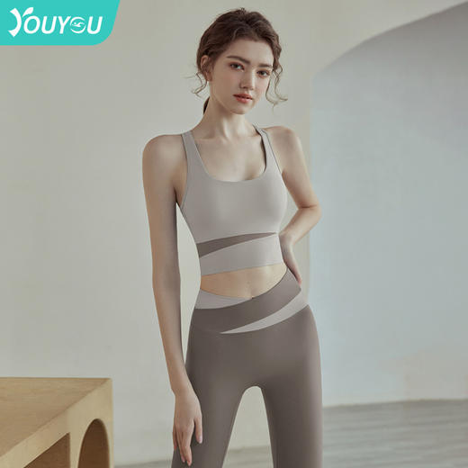 瑜伽服套装女夏季运动内衣背心时尚拼色聚拢文胸健身跑步套装批发 商品图0
