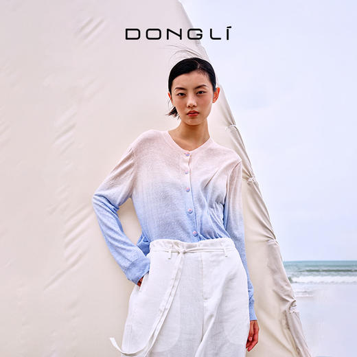 东黎 • 温柔的海风 山羊绒桑蚕丝亚麻女士吊染圆领开衫 5272 商品图4