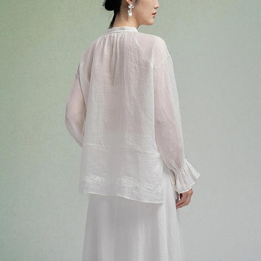 【林栖设计小店】苎麻衬衣绣花轻薄透气宽松显瘦2025早秋新款花边上衣女F1953215 商品图2