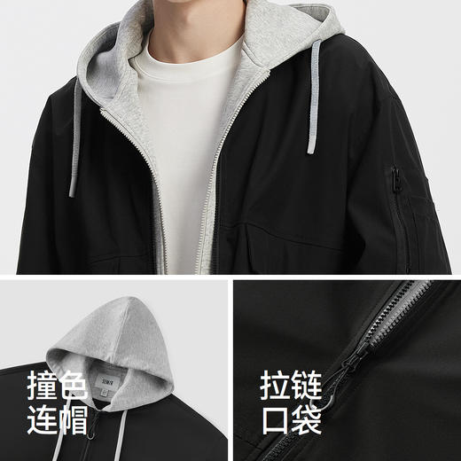 [商场同款]森马夹克男假两件连帽外套2025秋季新款宽松上衣撞色潮 商品图3