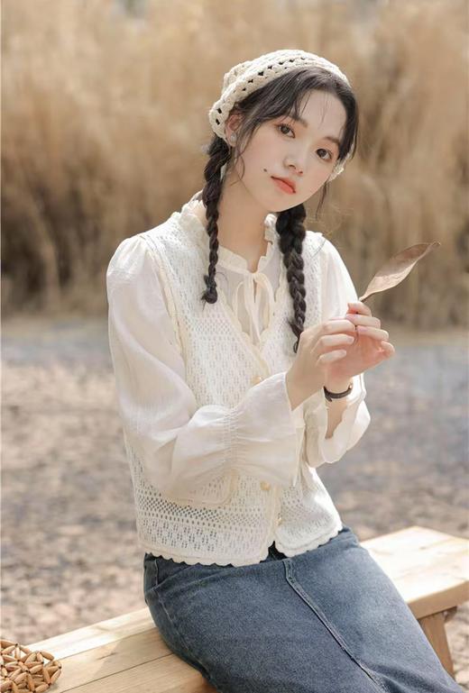 【时装系列】（两件套）法式温柔风系列蕾丝马甲➕小衫套装M1-3-喜出 商品图4