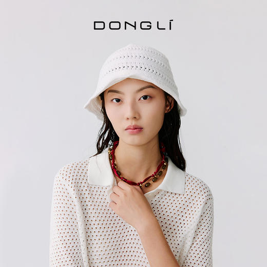 东黎 • 温柔的海风 桑蚕丝山羊绒 女士镂空条纹帽子 5320 商品图0