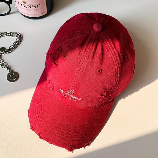 【破洞字母刺绣棒球帽子】百搭春夏新款 韩系大头围蓝色软顶鸭舌帽  商品图6