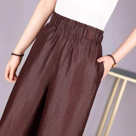 丁摩100%真丝香云纱红云纱直筒阔腿裤新款休闲松紧腰AL5135 商品图3