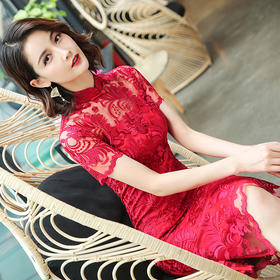 老上海修身显瘦日常绣花蕾丝旗袍MLS8777