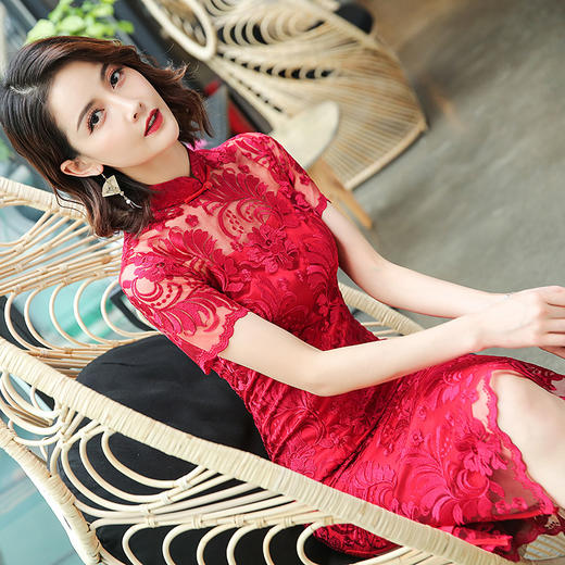老上海修身显瘦日常绣花蕾丝旗袍MLS8777 商品图0
