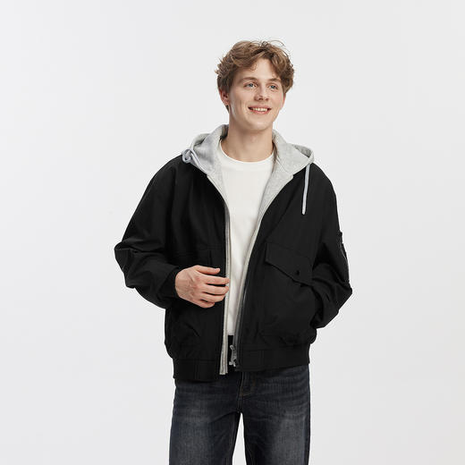 [商场同款]森马夹克男假两件连帽外套2025秋季新款宽松上衣撞色潮 商品图2