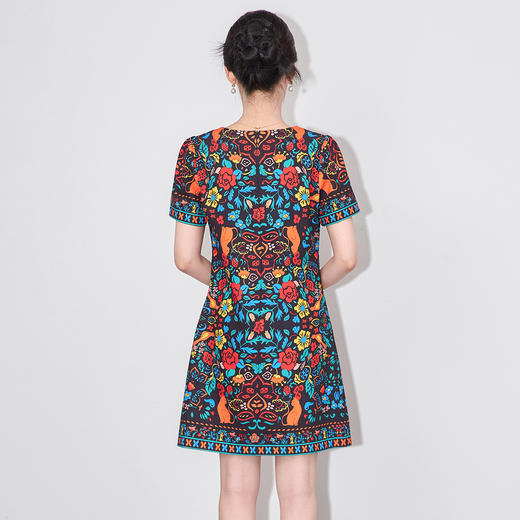 「高货wl」全新升级【铂金会员284/天猫379/差价95】(00351)洛诗琳时尚复古花色印花连衣裙2025夏季民族风气质A字裙 商品图2