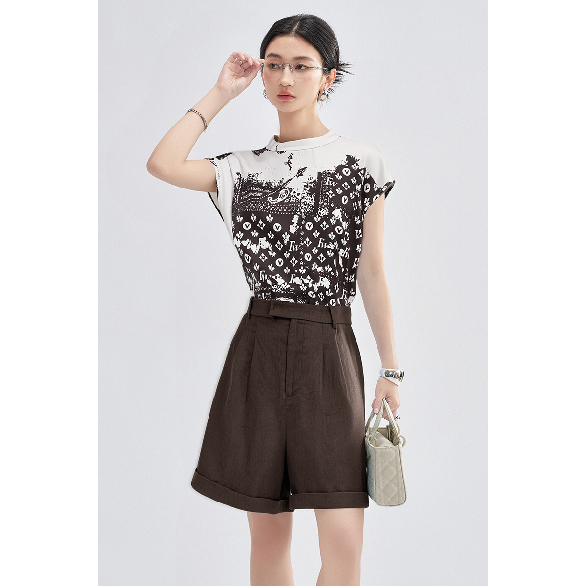  【小众印花衬衫亚麻短款两件套】女夏季高级感显瘦休闲套装3999