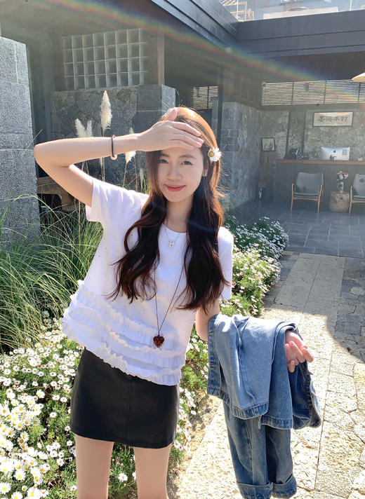 【110元任选2件】最后一波现货！荷叶边亮钻短袖T恤 商品图6