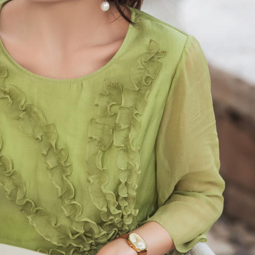 【林栖设计小店】【林栖推荐】（现货）2025夏季新品果绿色荷叶花边上衣女N1953181 商品图6