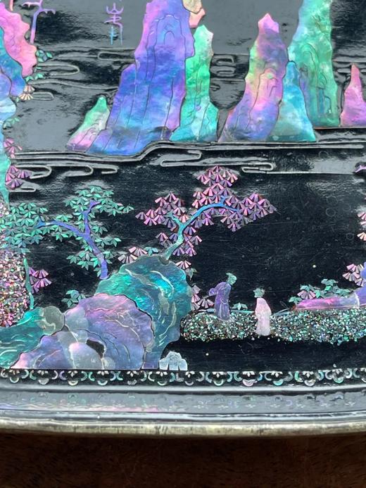 镶螺钿山水图黑漆方碟，顺丰包邮 商品图4