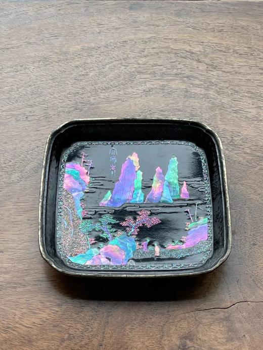 镶螺钿山水图黑漆方碟，顺丰包邮 商品图0