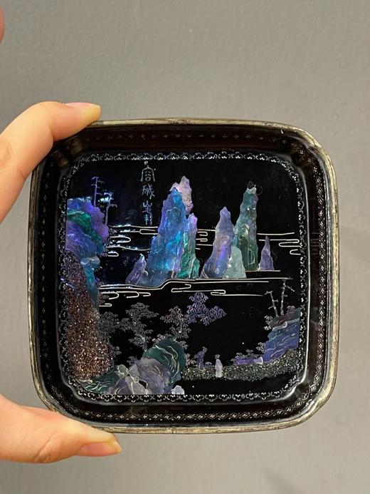 镶螺钿山水图黑漆方碟，顺丰包邮 商品图1