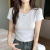 H239圆领短袖T恤女夏季外穿修身显瘦打皱设计辣妹打底衫上衣 商品缩略图1